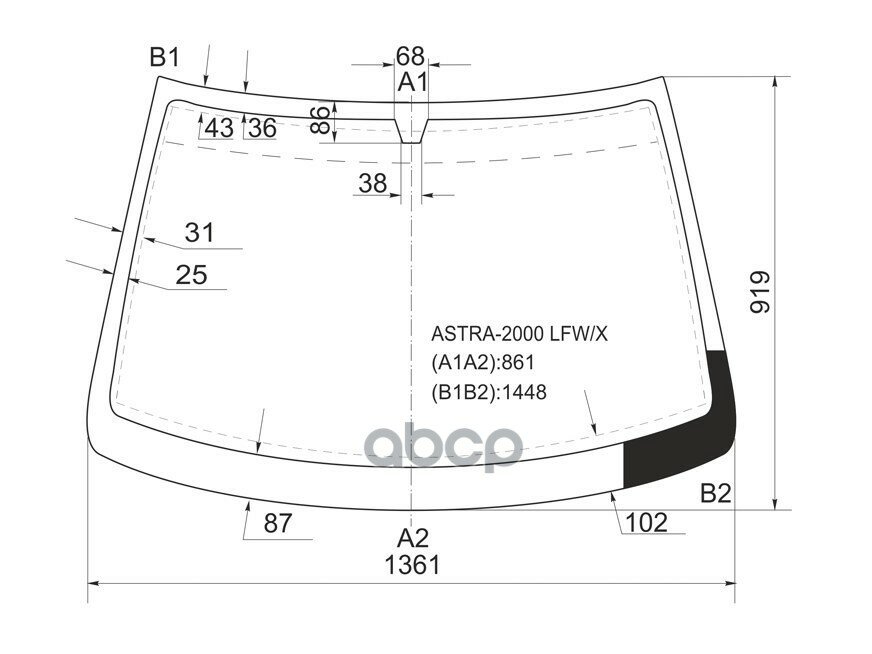 Стекло Лобовое Opel Astra 98-09 / Chevrolet Viva 04-08 XYG арт. ASTRA-2000 LFW/X