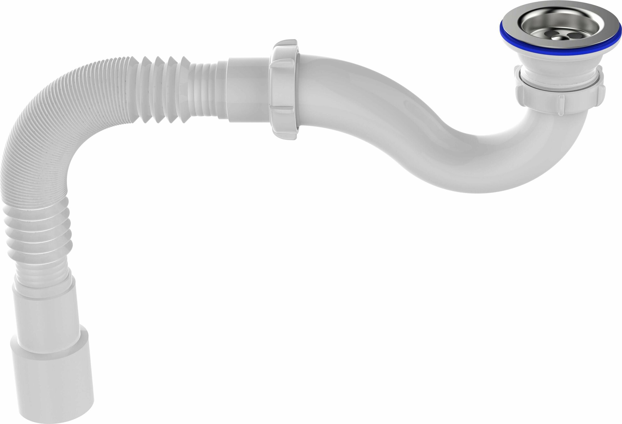 фото Сифон для душевого поддона прямоточный с металлической решеткой с гофротрубой