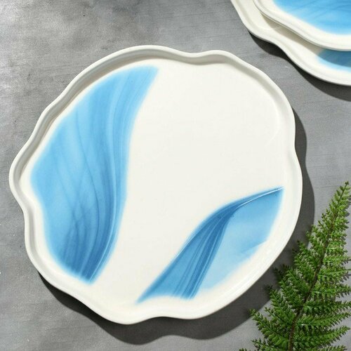 Тарелка керамическая неровный край «Разводы», 27 см, цвет бело-голубой (комплект из 3 шт)