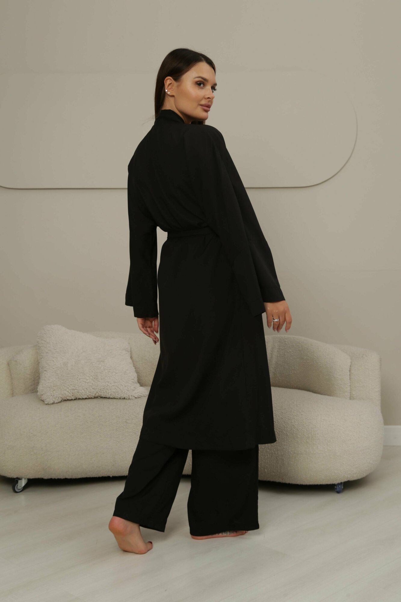 Домашний костюм-пижама шелковая женская с брюками, топом, халатом (S) - фотография № 7