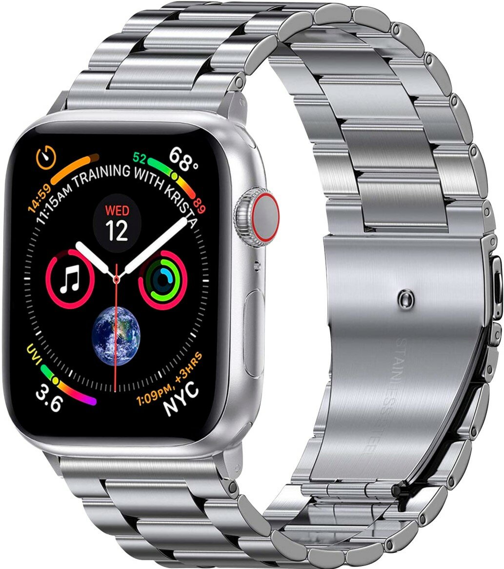 фото Блочный стальной ремешок для часов Apple Watch 1-8, SE 38-40-41 мм / Матовый металлический браслет на Эпл Вотч 1, 2, 3, 4, 5, 6, 7, 8 СЕ / Серебро