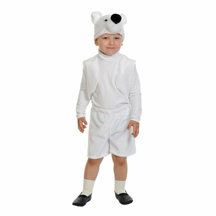 Карнавальный костюм «Белый мишка», плюш-лайт, жилет, шорты, маска, рост 92-116 см