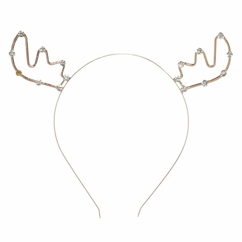 (W)Ободок для волос, 12х14 см, металл, золотистый, Рожки оленя со стразами, Sparkly deer