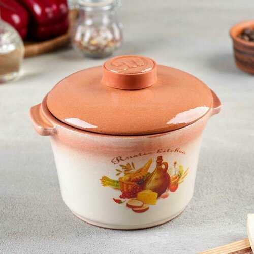 Ломоносовская керамика Кастрюля Rustic kitchen 500 мл с керамическими ручками и крышкой 922₽