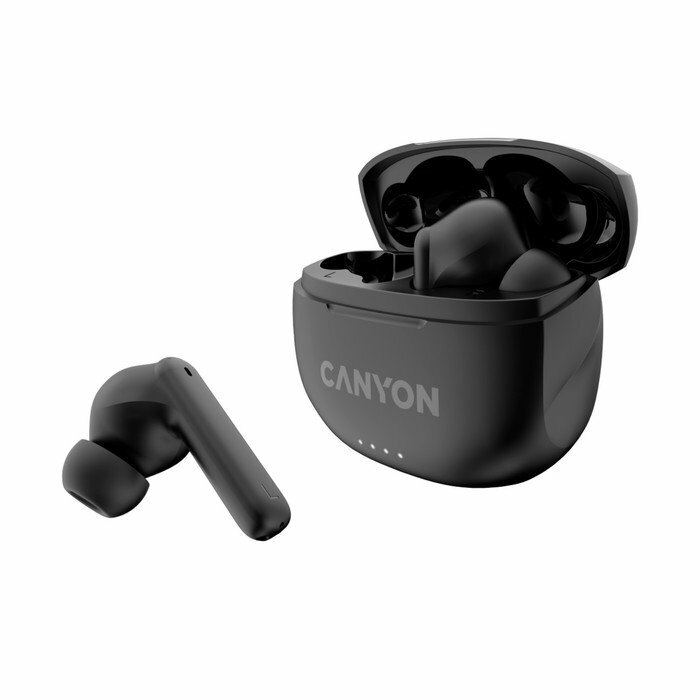 Наушники беспроводные Canyon с микрофоном, soft touch силиконовый чехол с карбином, BT, аккумулятор в наушниках 30 мАч*2+чехол для зарядки 400 м - фото №5