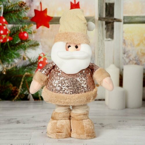 Мягкая игрушка Дед Мороз в пайетках стоит, 15х41 см (в сложенном виде 30 см), коричневый (комплект из 2 шт)