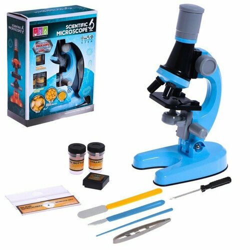 Микроскоп детский «Юный ботаник» кратность х100, х400, х1200, голубой, подсветка (комплект из 2 шт)