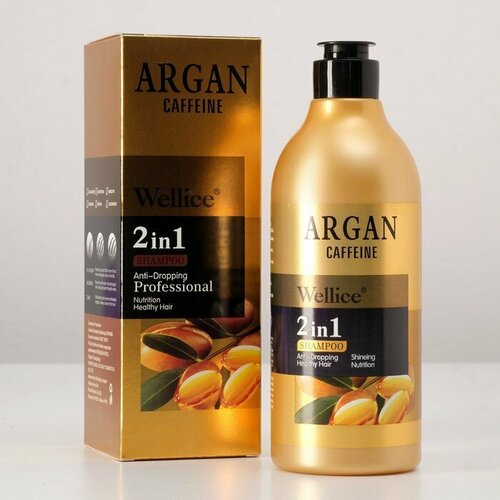 Профессиональный шампунь Wellice против выпадения волос с кофеином и аргановым маслом, 520 мл (комплект из 3 шт)