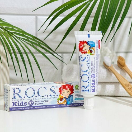 зубная паста детская фруктовый рожок без фтора 45 г Зубная паста R.O.C.S. для детей, фруктовый рожок, без фтора, 45 г (комплект из 4 шт)