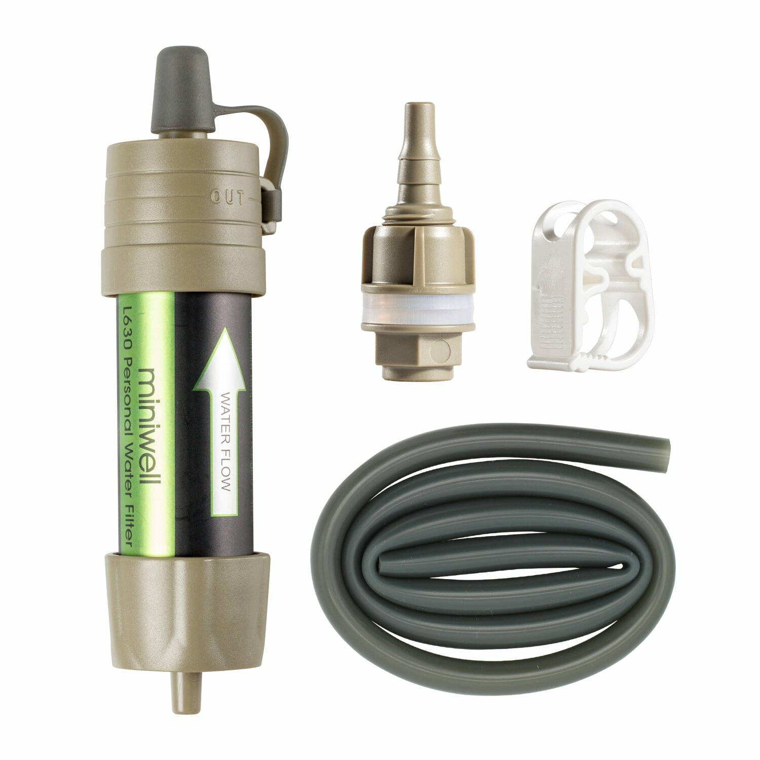 Фильтр туристический для воды Miniwell L630/углеродный фильтр/чистая питьевая вода/походный/от бактерий/переносной/компактный/зажим/насадка