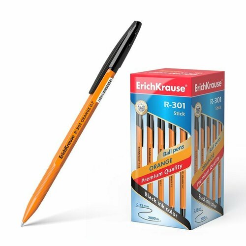 Ручка шариковая Erich Krause R-301 Orange Stick, узел 0.7 мм, чернила чёрные, длина линии письма 2000 метров, штрихкод на ручке (комплект из 100 шт)