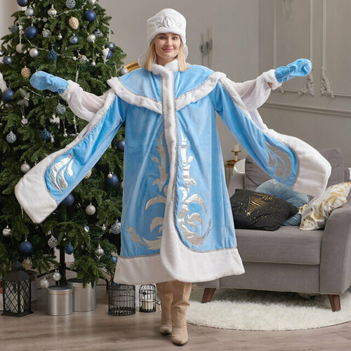 фото Бока с взрослый новогодний костюм снегурочка боярская, 44-48 размер, голубой 2043