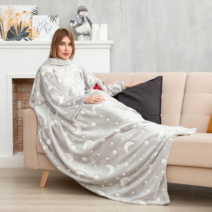 фото Плед с рукавами светящийся в темноте Этель "Луна" 150*200, 100% п/э 220 гр/м2