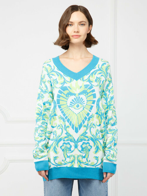 Пуловер ELEGANZZA, размер S, белый, голубой
