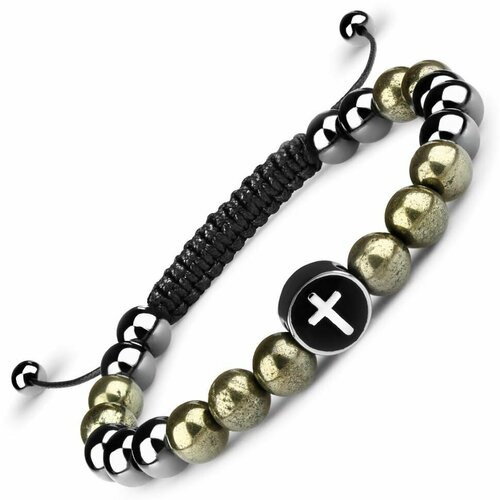 фото Плетеный браслет everiot, гематит, пирит, размер 21 см, диаметр 8 см, коричневый