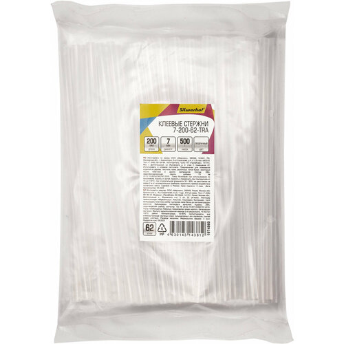 Cтержни клеев для клеев пист Silwerhof 7-200-62-TRA дл200мм D7мм прозрачный упак62шт 1199₽