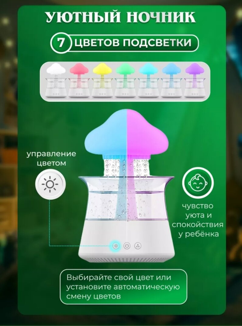 Увлажнитель воздуха Гриб с подсветкой ароматизацией для дома - фотография № 3