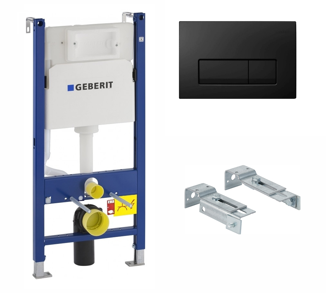 фото Система инсталляции для унитазов Geberit Duofix 3 в 1 с кнопкой черной глянцевой Delta51 111.153.00.1+115.105. DW.1+111.839.00.1