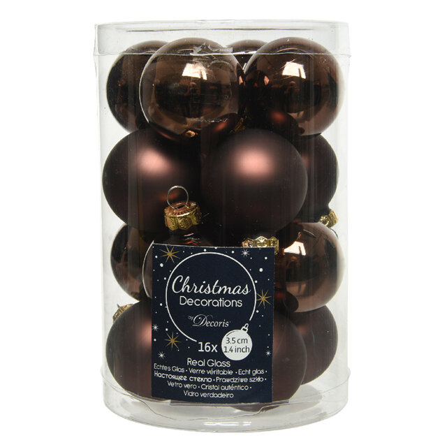 Набор ёлочных шаров 35мм 16шт стекло тёмно-коричневый / новогоднее украшение на ёлку, игрушка на ёлку