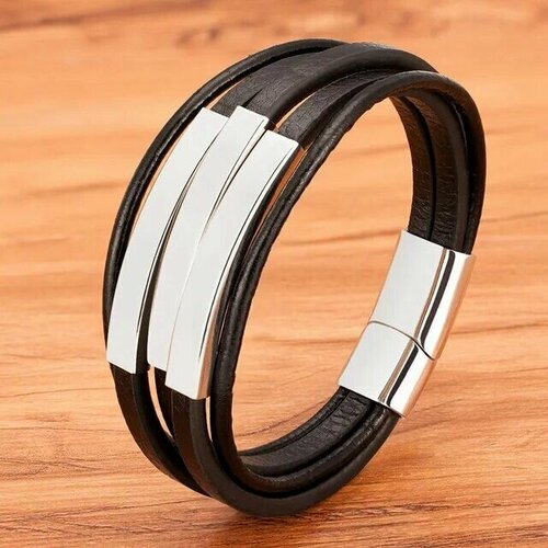 фото Жесткий браслет handinsilver ( посеребриручку ) браслет мужской кожаный 8323, металл, 1 шт., размер 19 см, серебряный