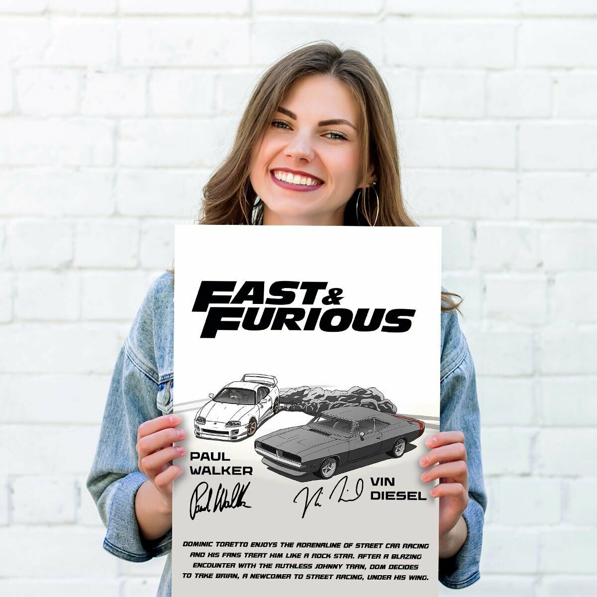 Постер Форсаж 1 Пол Уокер и Вин Дизель А3 (Fast & Furious) глянцевый