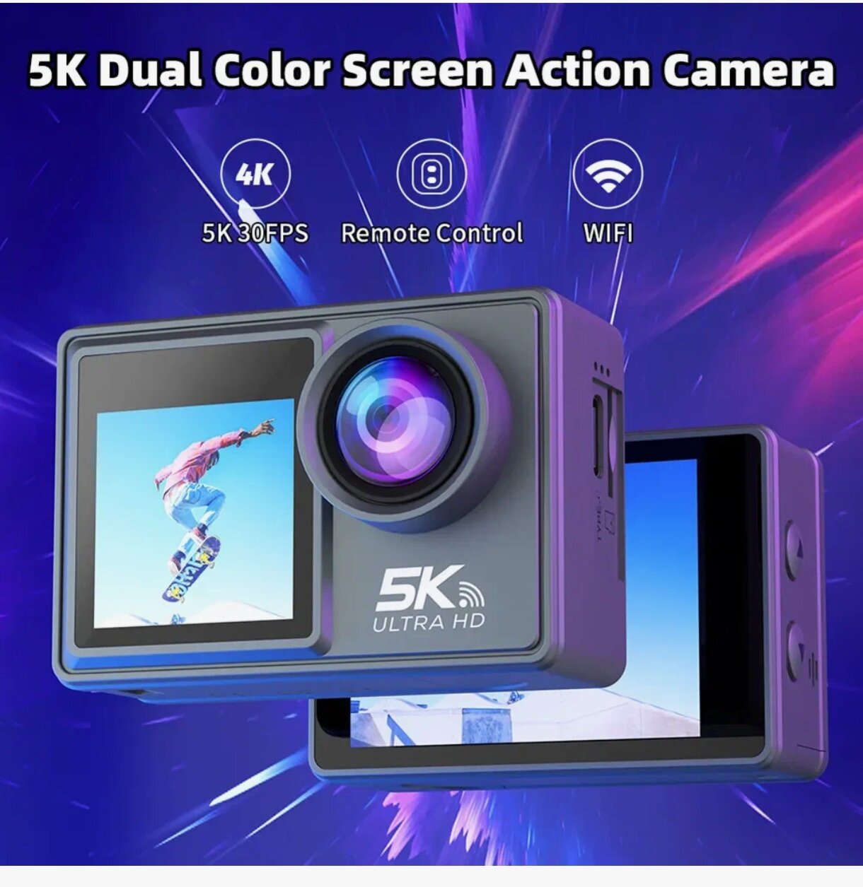 Экшн-камера 5K с полным набором аксессуаров и пультом управления