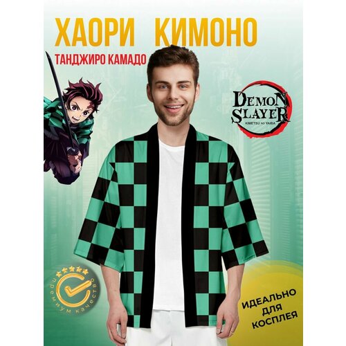 фото Кимоно танджиро "рассекающий демонов" для косплея, размер xxxl (48-54) 101 аниме