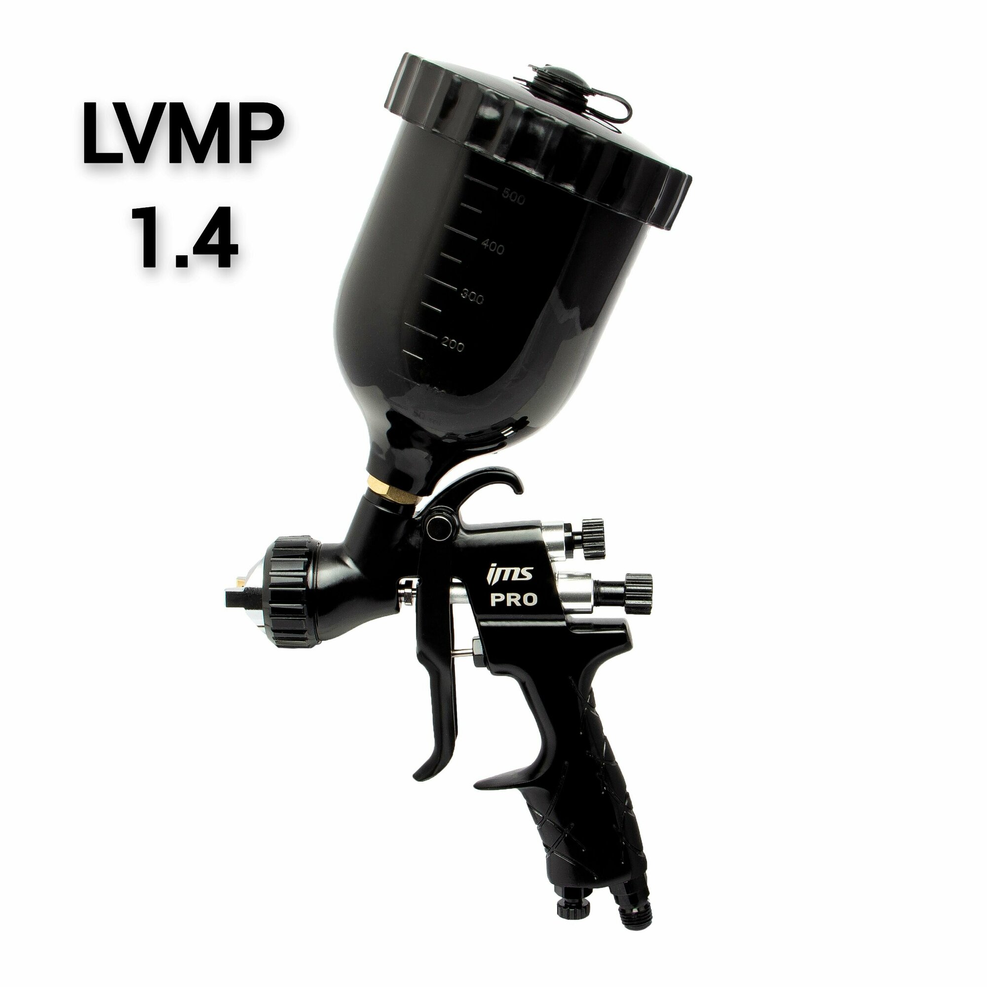 Краскопульт пневматический LVMP Дюза 1.4 (профессиональный краскораспылитель) IMS Spray gun с верхним пластиковым бачком и быстросъмом для шланга.