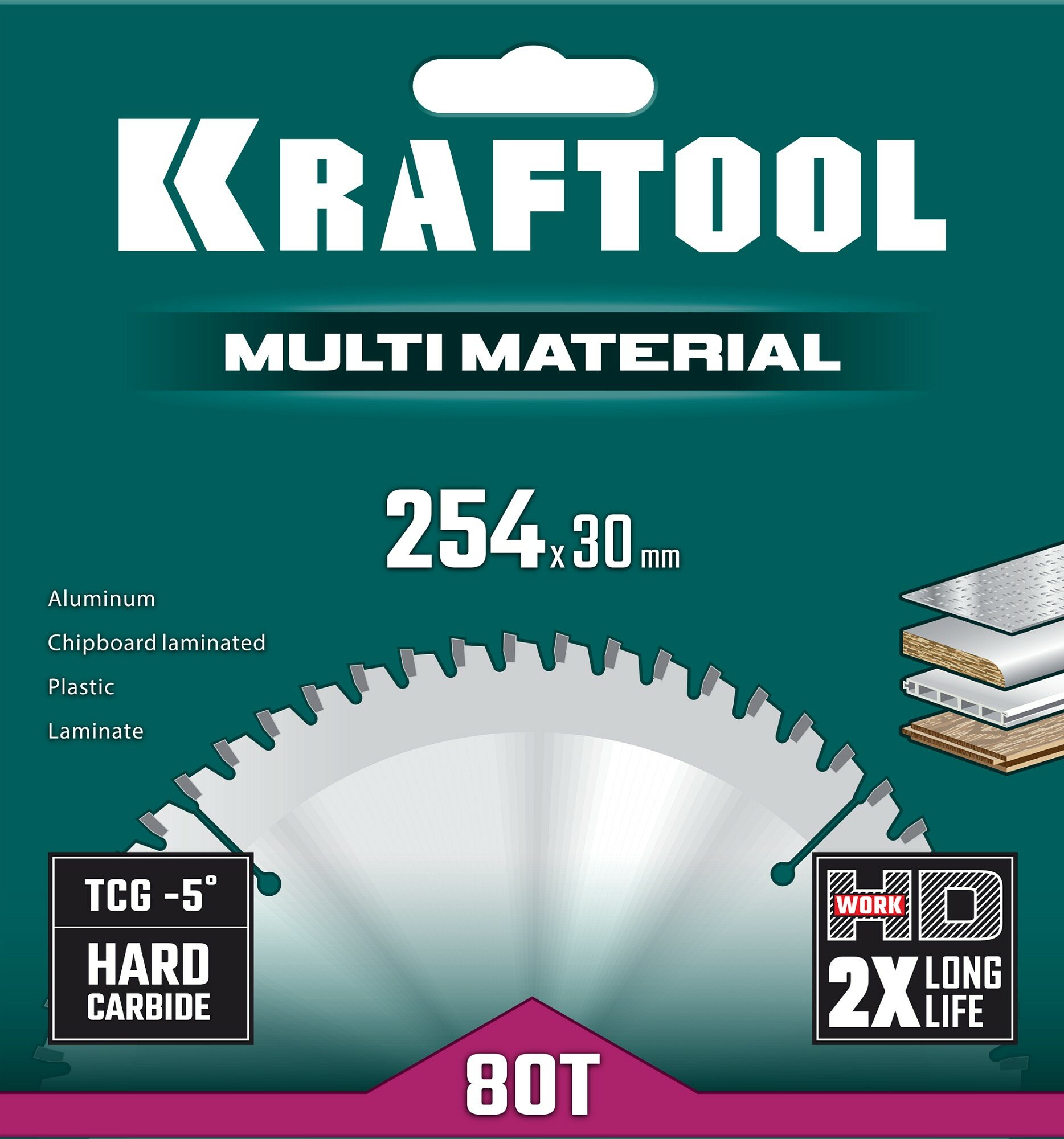 Изображение Диск KRAFTOOL Multi Material 254х30мм 80Т, диск пильный по алюминию