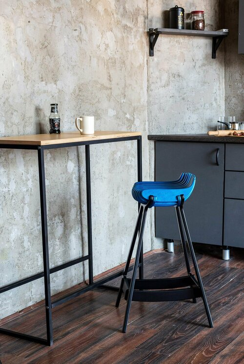 Барный стул playwoods для кухни и дома из дерева Синий капри и антрацитово-черный