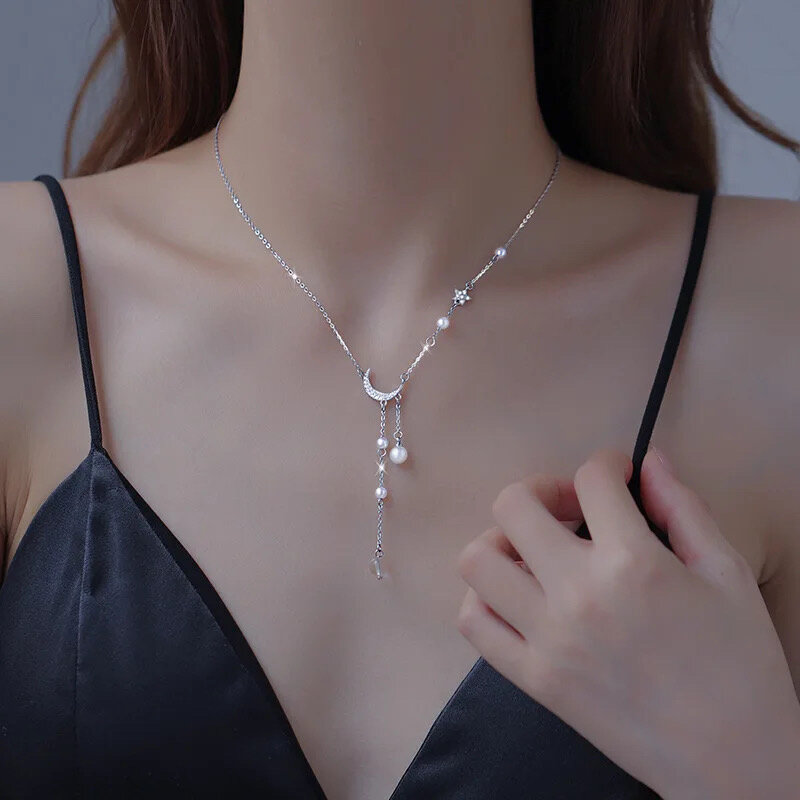 Колье MJ - Marjatta Jewelry Танец Луны и Звезды, циркон, эпоксидная смола, жемчуг имитация