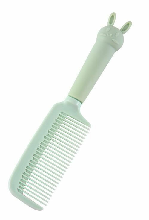 Расческа плоская с прорезиненной ручкой и объемным элементом "Зайчик", 22 х 4.7 см, цвет мятный