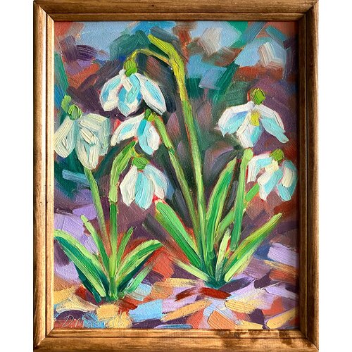 Весенние цветы авторская картина маслом ручной работы 23х28 см подснежники первоцветы