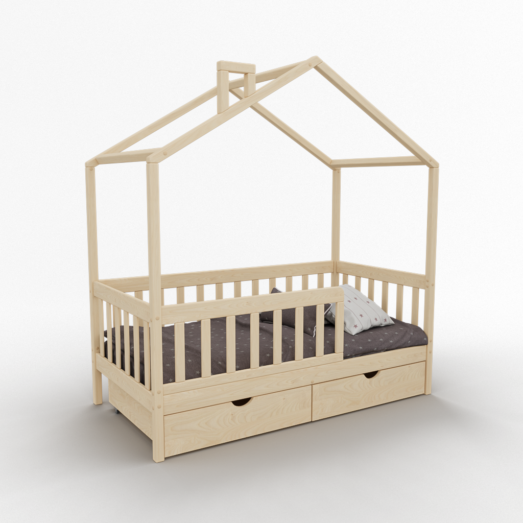 Детская односпальная кровать домик Mi-Gusta Bloomber, 160x80 см, из массива берёзы, без покраски