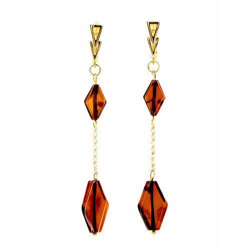 Серьги цепочки Gem Spirit, янтарь, размер/диаметр 90 мм., коричневый, золотой