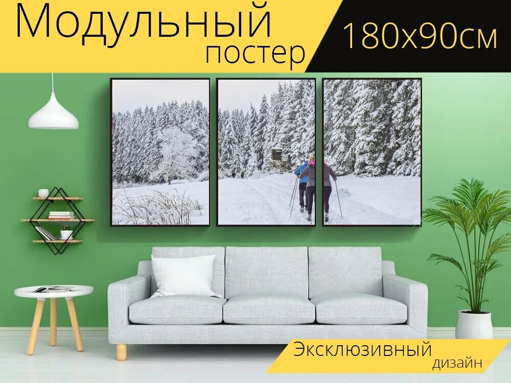 Модульный постер "Беговые лыжи, лыжники, кататься на лыжах" 180 x 90 см. для интерьера
