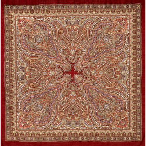 фото Платок павловопосадская платочная мануфактура, шерсть, с бахромой, 125х125 см, красный, бордовый