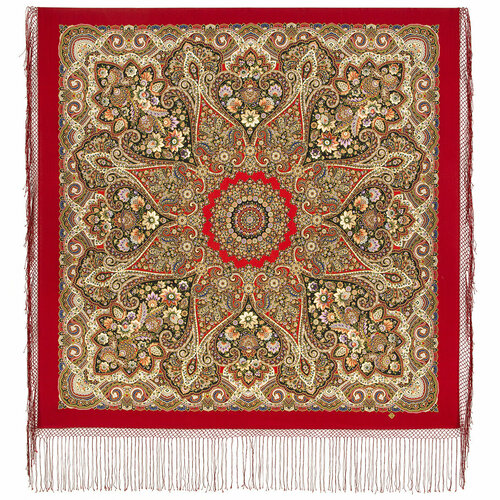 фото Платок павловопосадская платочная мануфактура,148х148 см, черный, красный
