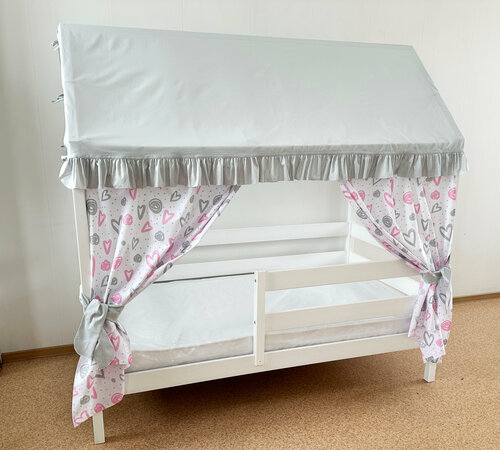 Текстиль на кровать домик 80х160 см (сердечки-серый) ТД-25
