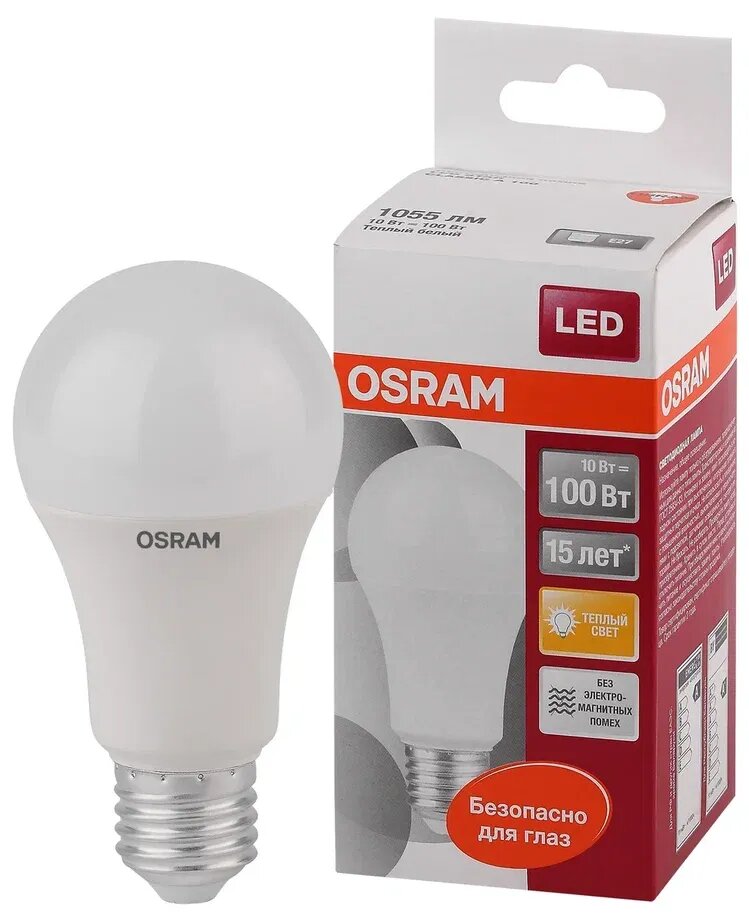 Лампочка светодиодная OSRAM Груша A E27 105Вт 220В 1055Лм 2700К Теплый белый упаковка 1шт