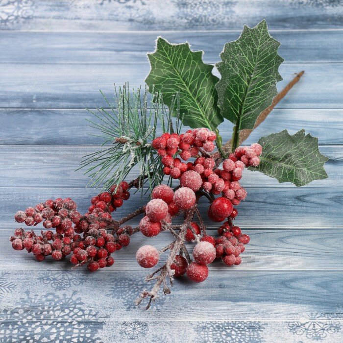 Декоративное украшение Зимнее волшебство "Зимние грезы", калина красная, ягодки в снегу, 24 см