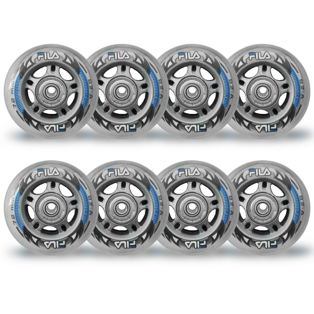 Набор колес для роликов (8шт.) Fila Wheels 72mm/82A + ABEC 5 + Alu Spacer 6mm
