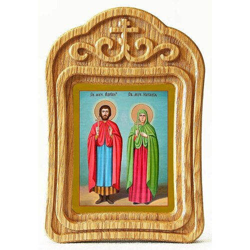 Мученики Адриан и Наталия Никомидийские, икона в резной деревянной рамке