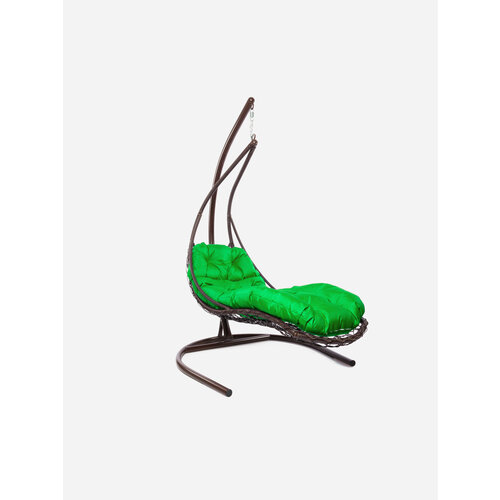 Подвесное кресло лежачее ротанг коричневое, зеленая подушка