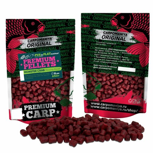 premium pellets red halibut красный палтус диаметр 4мм пакет 650г PREMIUM PELLETS MONSTER CRAB (монстр краб) 6мм пакет 650г