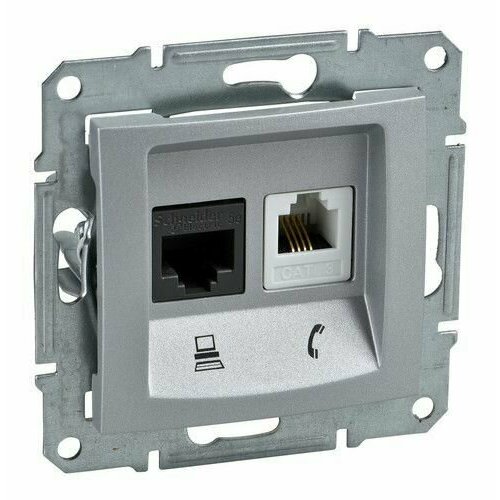 Schneider Electric Sedna Алюминий Розетка двойная ТЛФ + комп. кат. 5е UTP (RJ11+RJ45) SDN5100160