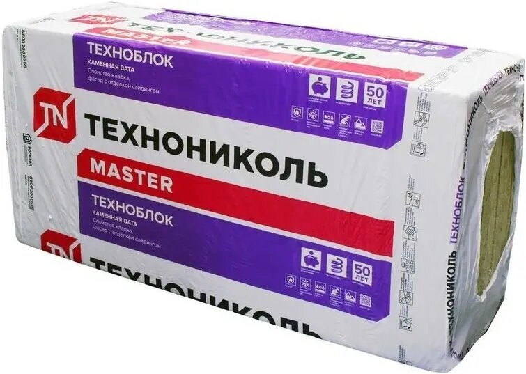 Каменная вата Технониколь Master Техноблок Стандарт 0.6*1.2 м/50 мм волокнистое