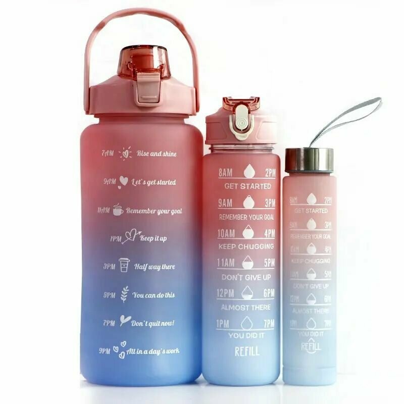 Комплект спортивных бутылок с маркерами времени для мотивации розовые/ спортпит/ фитнес