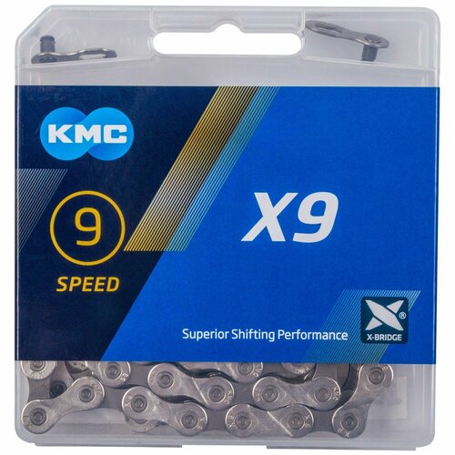 Цепь велосипедная KMC X-9, 9 скоростей, с замком цепь 9 ти скоростная kmc x9 116 звеньев серебристо серая