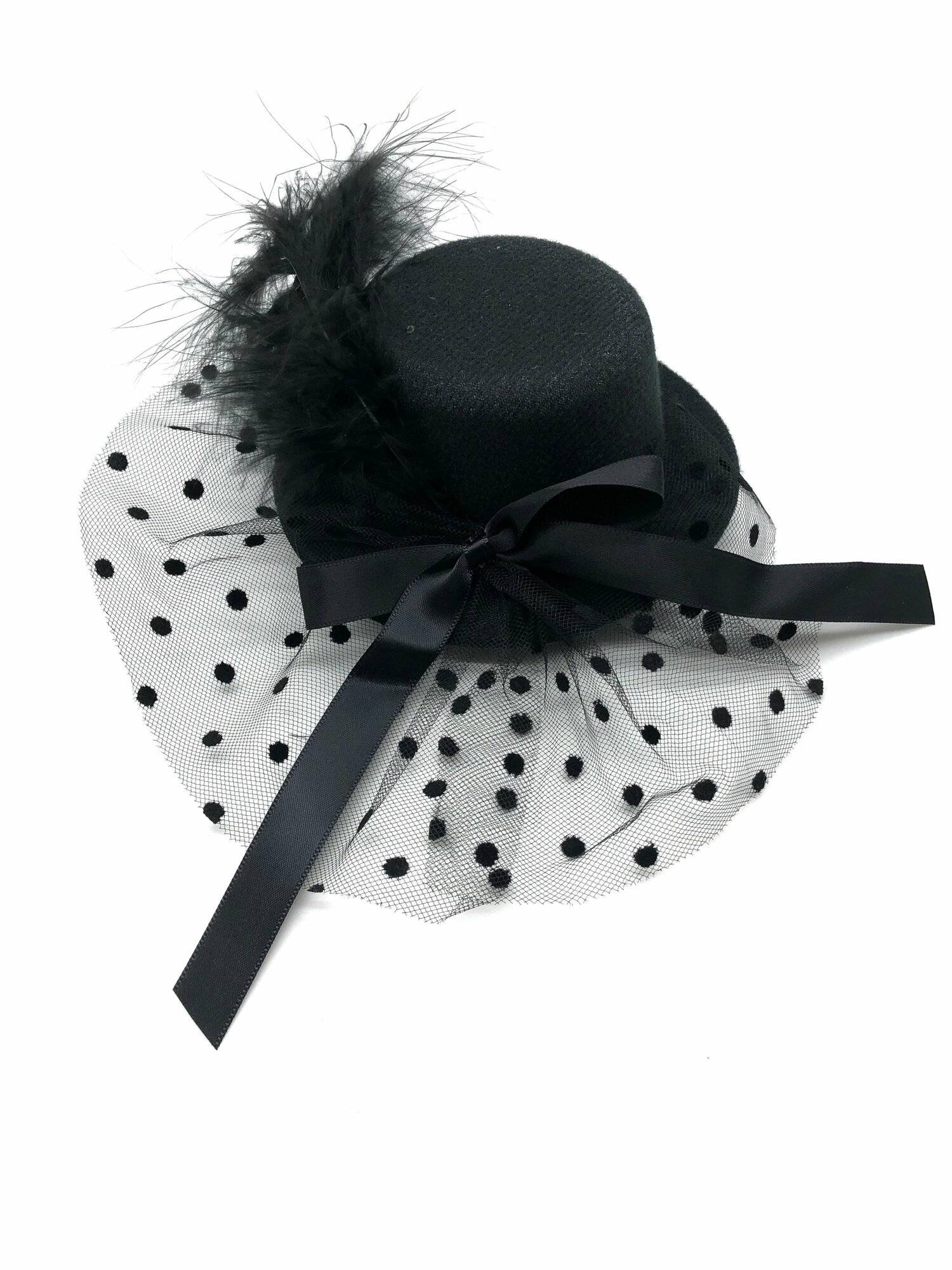 Шляпка на зажиме карнавальная для праздника с вуалью и бантом